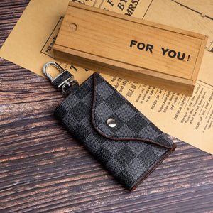 PU Leather Key Cover Gray Beige Grid Style for United States and CHF - So Stylish Even Your Car Will Blush united