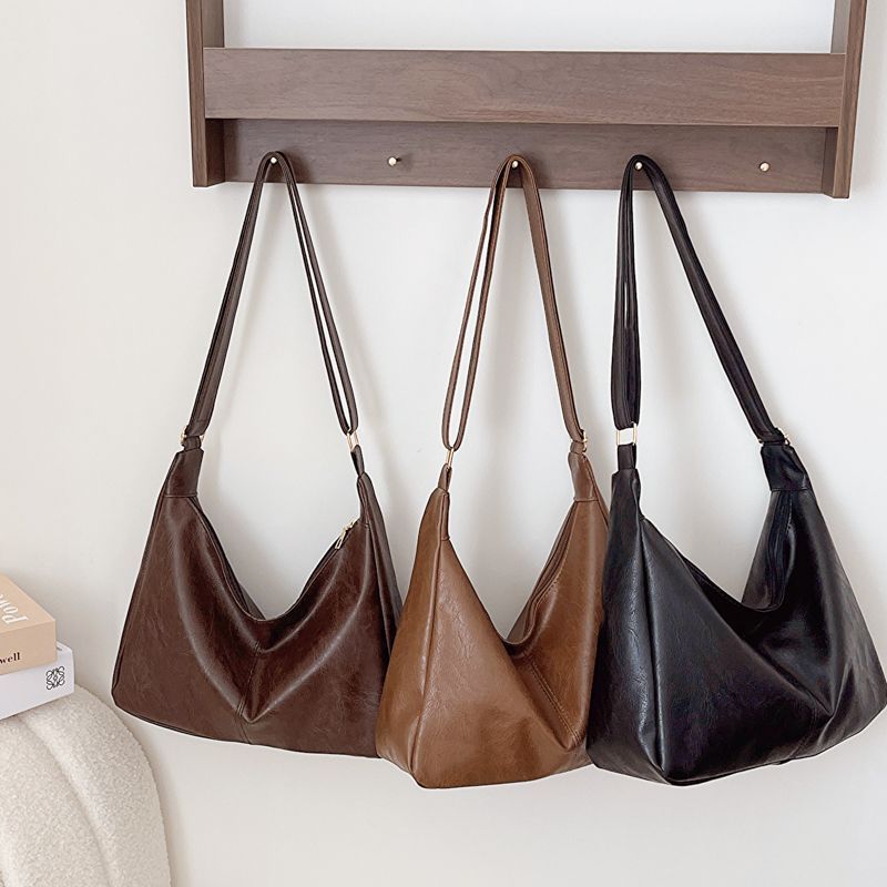 PU Leather Shoulder Bag Black Brown Crossbody Purse Daily Casual Handbag - Teleplus