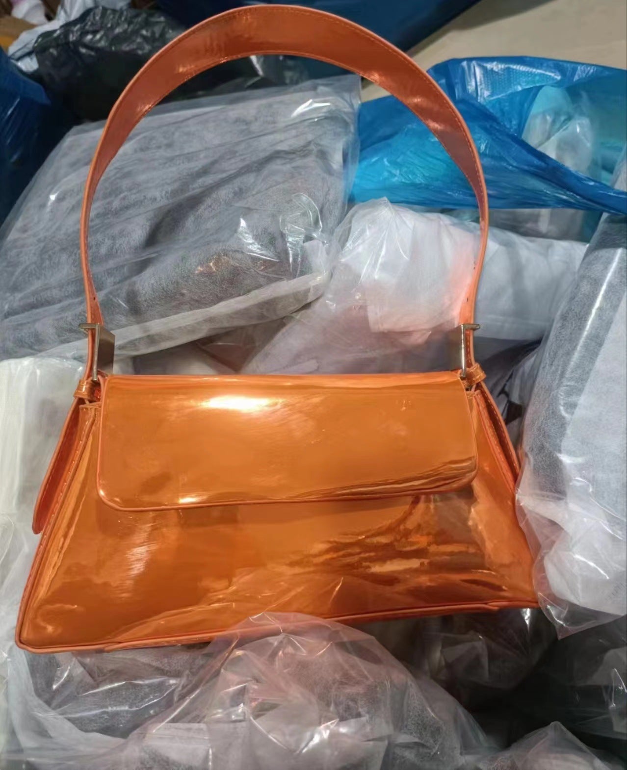 PU Leather Shoulder Bag with Clamshell Design and Multiple Compartments - shoulder bag