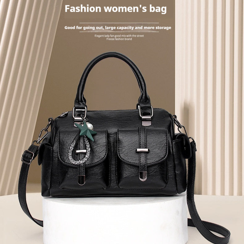 PU Leather Shoulder Bag with Zipper Compartments for Women Multiple Colors - Multi-Color Purse