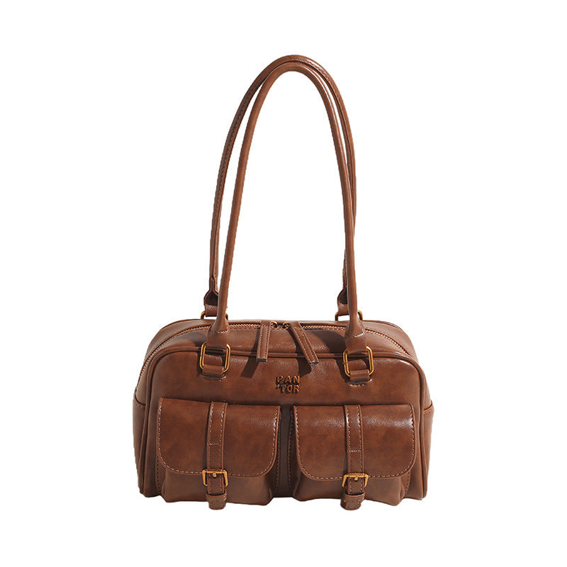 PU Leather Shoulder Bag with Zipper Pocket and Splicing Design for Women - Teleplus