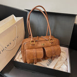 PU Leather Shoulder Bag with Zipper Pocket and Splicing Design for Women - Teleplus