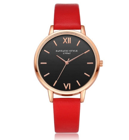 PU leather strap rose gold fashion casual fashion watch ladies black dial watch female models - Rose Gold PU Leather