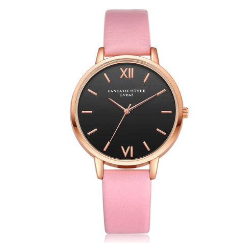 PU leather strap rose gold fashion casual fashion watch ladies black dial watch female models - Rose Gold PU Leather