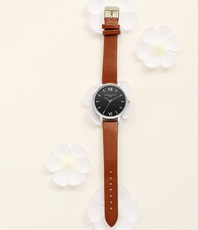 PU leather strap rose gold fashion casual fashion watch ladies black dial watch female models - Rose Gold PU Leather