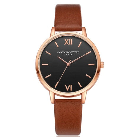 PU leather strap rose gold fashion casual fashion watch ladies black dial watch female models - Rose Gold PU Leather