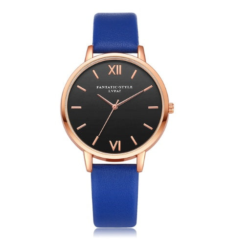 PU leather strap rose gold fashion casual fashion watch ladies black dial watch female models - Rose Gold PU Leather