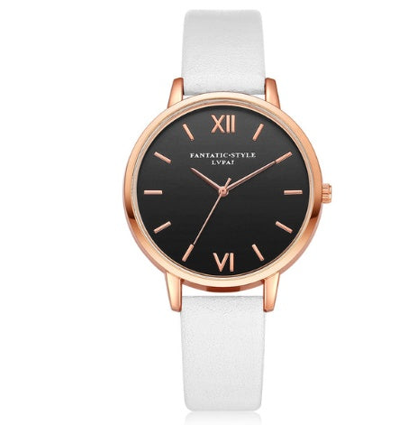 PU leather strap rose gold fashion casual fashion watch ladies black dial watch female models - Rose Gold PU Leather