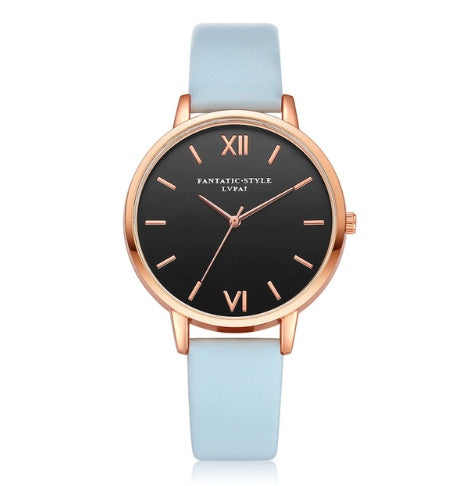 PU leather strap rose gold fashion casual fashion watch ladies black dial watch female models - Rose Gold PU Leather