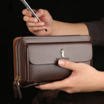 PU Leather Zipper Wallet for Men and Women in Khaki Black or Brown - Stylish Who Mean Business united states chf zipper