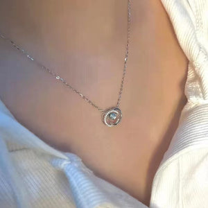 Electroplated Platinum Blue and White Diamond Pendant with Silver Chain Custom Text - Pulsatile Heart Necklace Sparkles