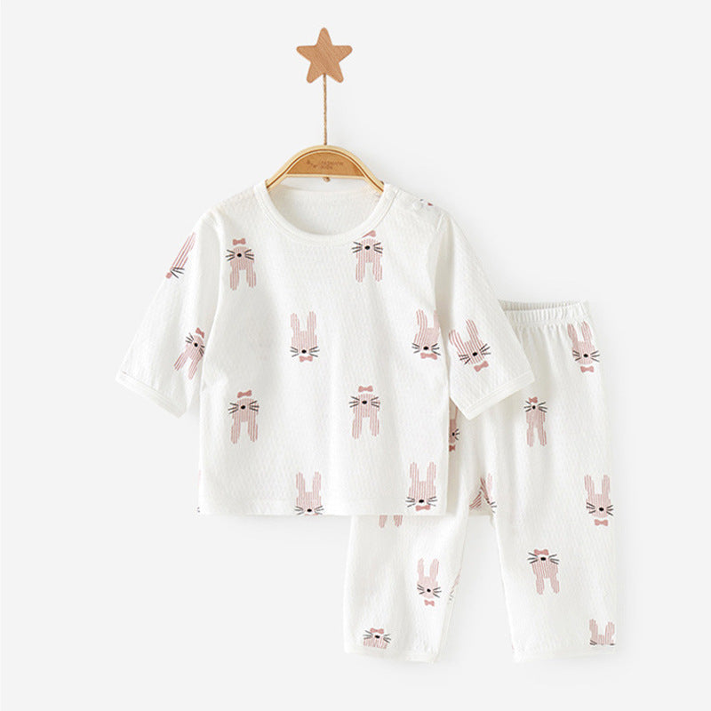 Pure Cotton Cartoon Pineapple Rainbow Bunny Kids Shirt and Pants in United States - Baby Clothes for Summer Chill Vibes