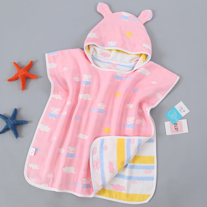 Pure Cotton Gauze Bath Towel Cape for Babies with Hat and Ears - Teleplus bath towel cape pure cotton gauze