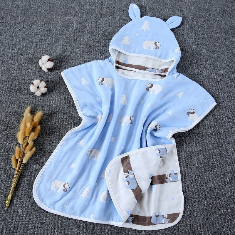 Pure Cotton Gauze Bath Towel Cape for Babies with Hat and Ears - Teleplus bath towel cape pure cotton gauze