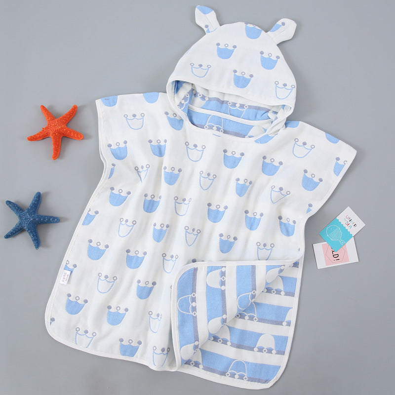 Pure Cotton Gauze Bath Towel Cape for Babies with Hat and Ears - Teleplus bath towel cape pure cotton gauze