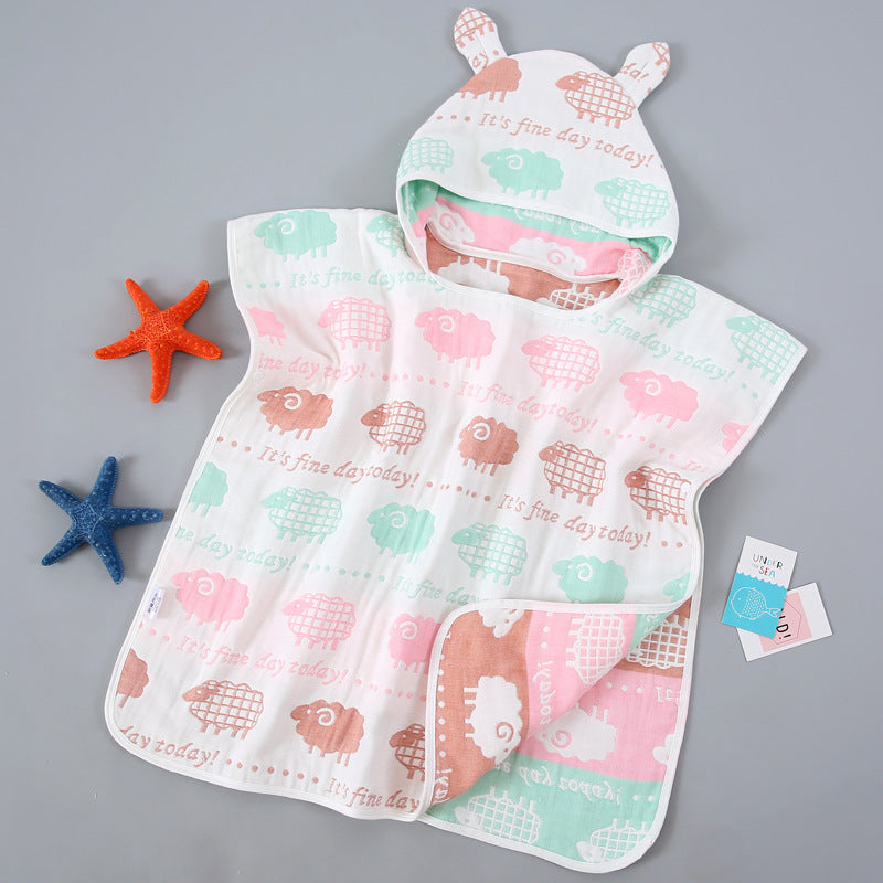 Pure Cotton Gauze Bath Towel Cape for Babies with Hat and Ears - Teleplus bath towel cape pure cotton gauze