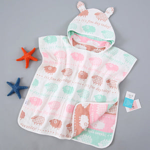 Pure Cotton Gauze Bath Towel Cape for Babies with Hat and Ears - Teleplus bath towel cape pure cotton gauze
