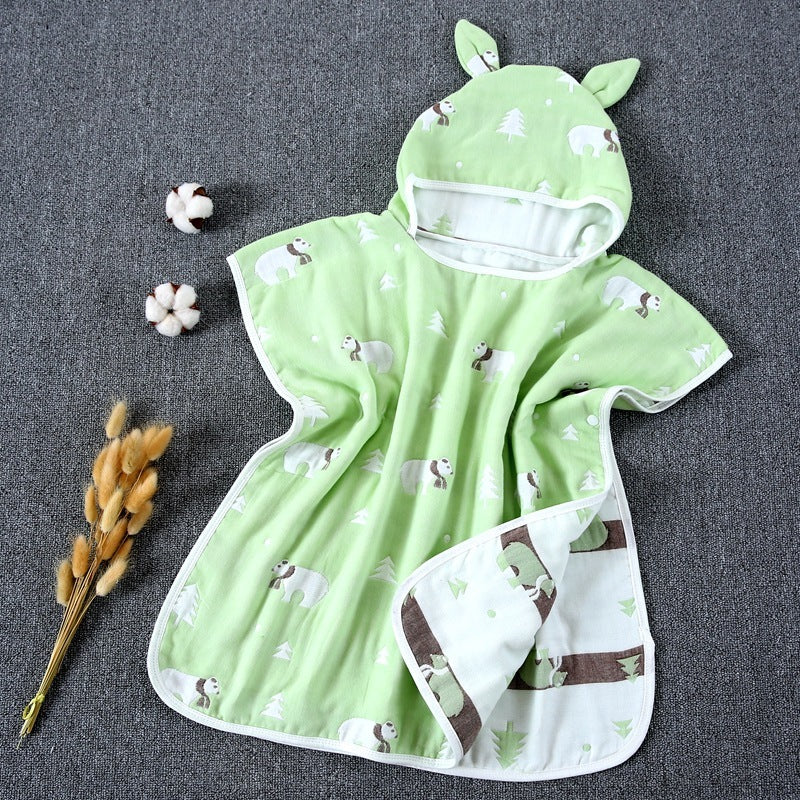 Pure Cotton Gauze Bath Towel Cape for Babies with Hat and Ears - Teleplus bath towel cape pure cotton gauze