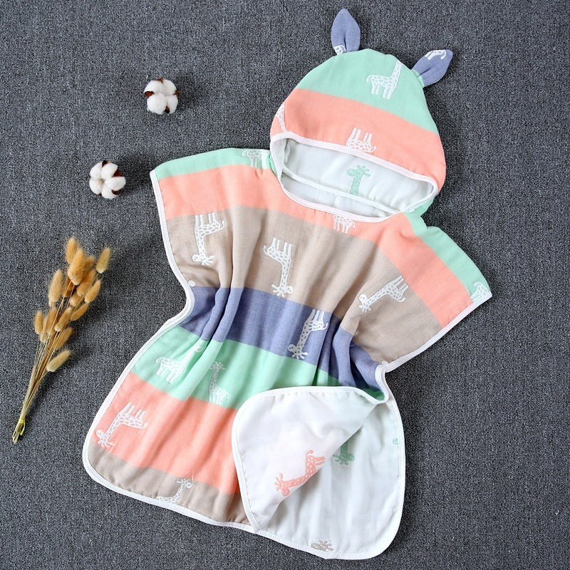 Pure Cotton Gauze Bath Towel Cape for Babies with Hat and Ears - Teleplus bath towel cape pure cotton gauze