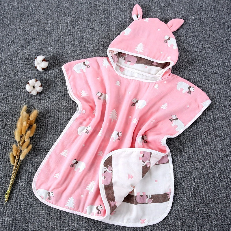 Pure Cotton Gauze Bath Towel Cape for Babies with Hat and Ears - Teleplus bath towel cape pure cotton gauze