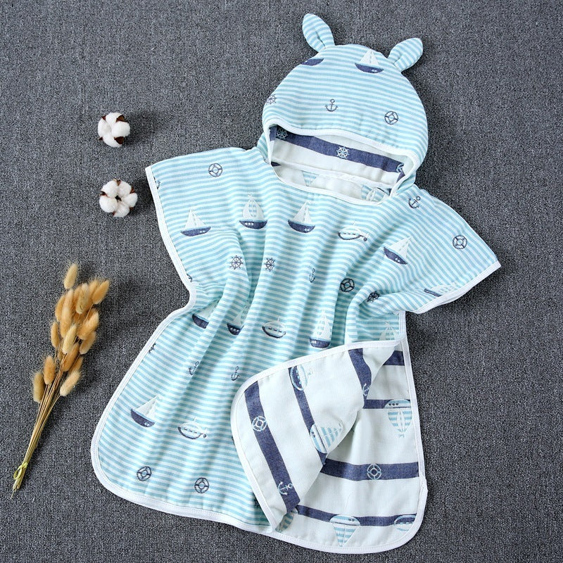 Pure Cotton Gauze Bath Towel Cape for Babies with Hat and Ears - Teleplus bath towel cape pure cotton gauze