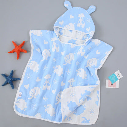 Pure Cotton Gauze Bath Towel Cape for Babies with Hat and Ears - Teleplus bath towel cape pure cotton gauze