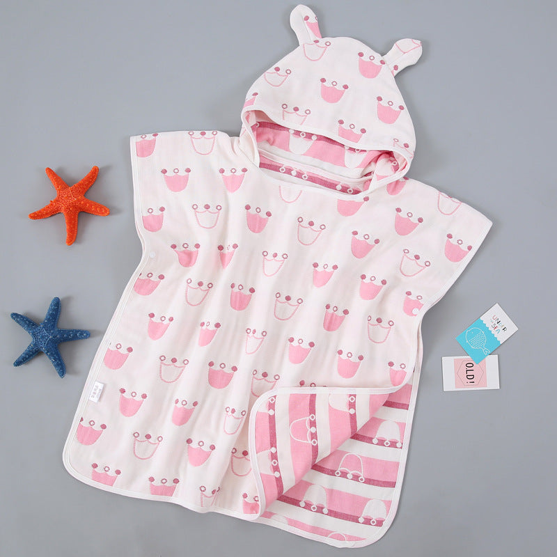 Pure Cotton Gauze Bath Towel Cape for Babies with Hat and Ears - Teleplus bath towel cape pure cotton gauze