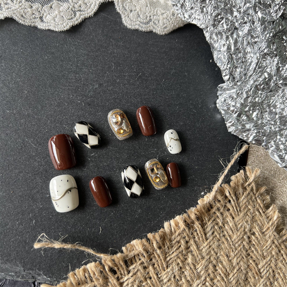 Pure Hand Drawing Autumn Nail Set with Warm Chocolate Oval Packaging - Teleplus pure hand drawing autumn warm chocolate