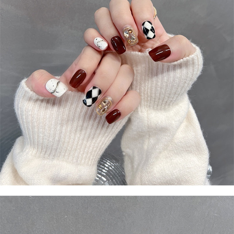 Pure Hand Drawing Autumn Nail Set with Warm Chocolate Oval Packaging - Teleplus pure hand drawing autumn warm chocolate