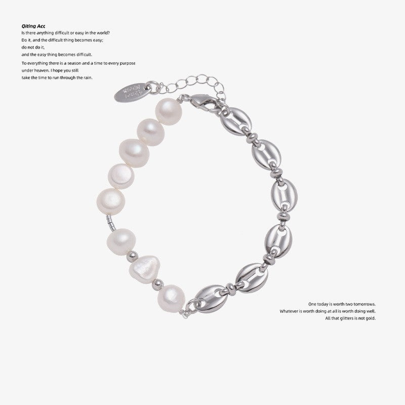 Pure Natural Freshwater Pearl Bracelet - Pure Natural Freshwater Pearl Bracelet in White Gold