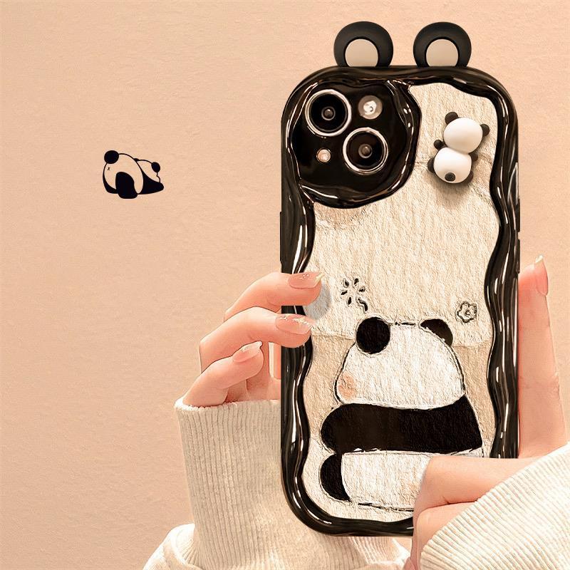Pure White Black Panda Doll Cartoon Phone Case with Fall Protection Silicone - for Quirky panda doll cartoon phone case