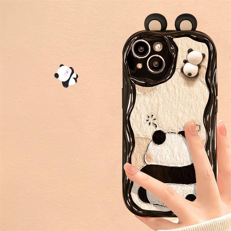 Pure White Black Panda Doll Cartoon Phone Case with Fall Protection Silicone - for Quirky panda doll cartoon phone case