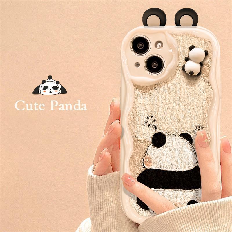 Pure White Black Panda Doll Cartoon Phone Case with Fall Protection Silicone - for Quirky panda doll cartoon phone case