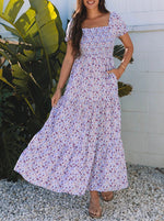 Purple Long Sleeve Maxi Dress Womens Sweet Summer Casual Polyester Skirt - Women