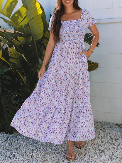 Purple Long Sleeve Maxi Dress Womens Sweet Summer Casual Polyester Skirt - Women