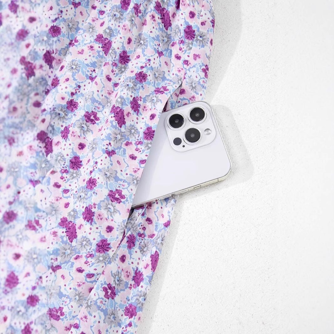 Purple Long Sleeve Maxi Dress Womens Sweet Summer Casual Polyester Skirt - Women