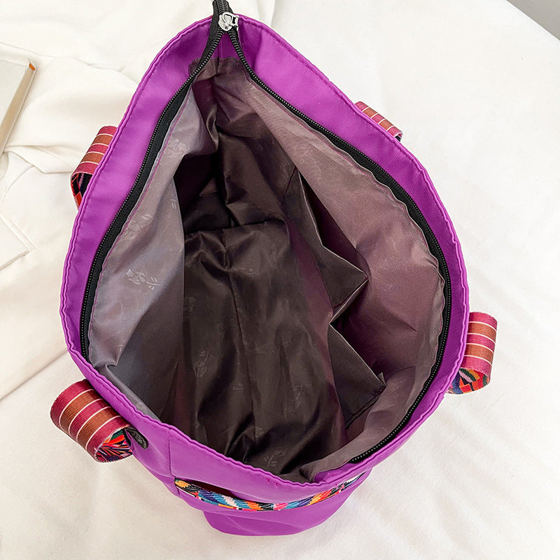 Purple Oxford Cloth Suitcase with Black Stripes and Double Shoulder Connectors - Teleplus Straps oxford cloth