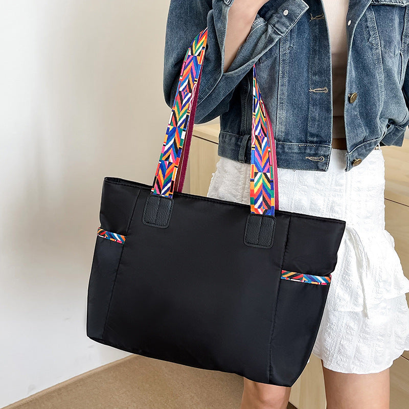 Purple Oxford Cloth Suitcase with Black Stripes and Double Shoulder Connectors - Teleplus Straps oxford cloth