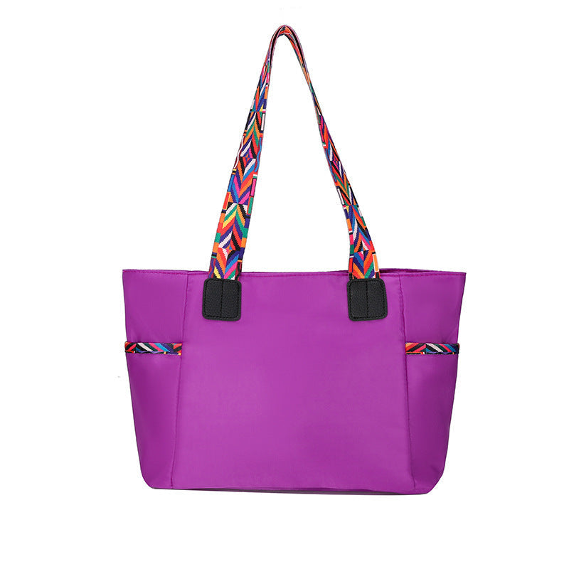 Purple Oxford Cloth Suitcase with Black Stripes and Double Shoulder Connectors - Teleplus Straps oxford cloth