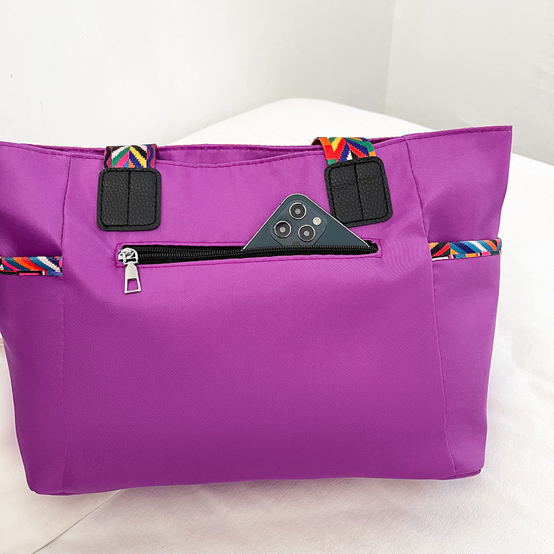 Purple Oxford Cloth Suitcase with Black Stripes and Double Shoulder Connectors - Teleplus Straps oxford cloth