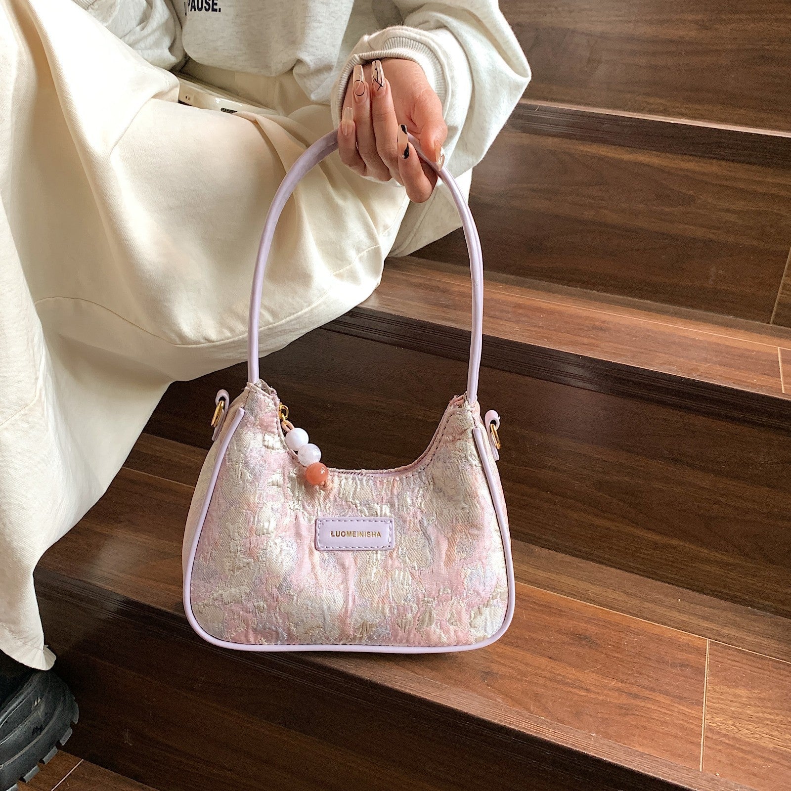 Purple Pink Polyester French Fashion Handbag with Shoulder and Underarm Options - Teleplus french fashion handbag