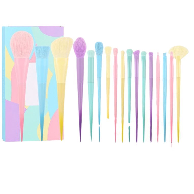 Rainbow Makeup Brush with Macaron Color Series for Sensitive Skin - makeup brush rainbow pcs macaron color series