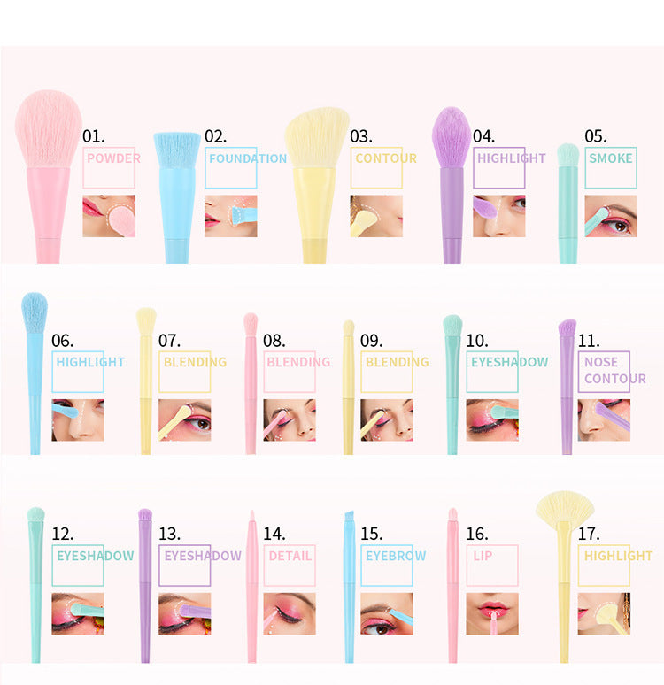 Rainbow Makeup Brush with Macaron Color Series for Sensitive Skin - makeup brush rainbow pcs macaron color series