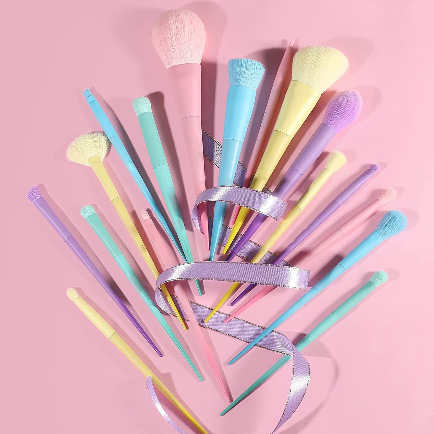 Rainbow Makeup Brush with Macaron Color Series for Sensitive Skin - makeup brush rainbow pcs macaron color series