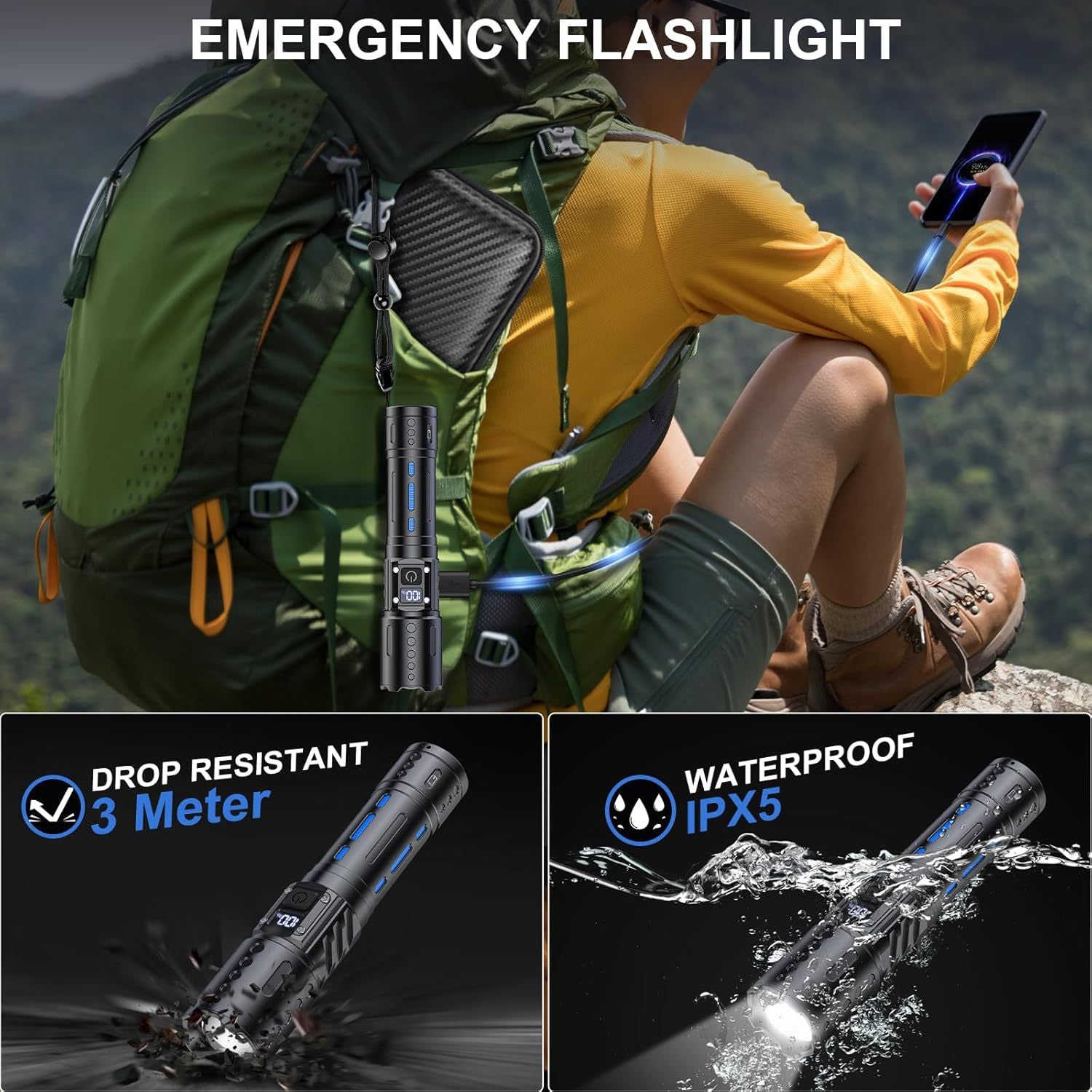 Rechargeable Portable Flashlight with Strong Light and Explosion-Proof Battery - strong light rechargeable flashlight