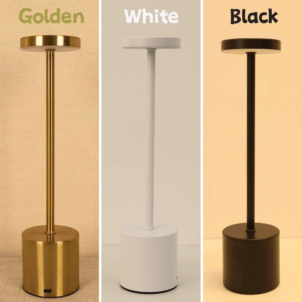 Rechargeable Touch Metal Table Lamp with Three Color Options - Colors rechargeable touch metal table lamp three colors