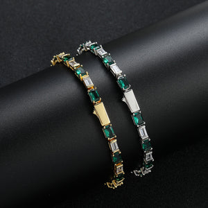 Rectangular Zirconium Green And White Women’s Simple Bracelet - Rectangular Zirconium Women’s Green and White Bracelet