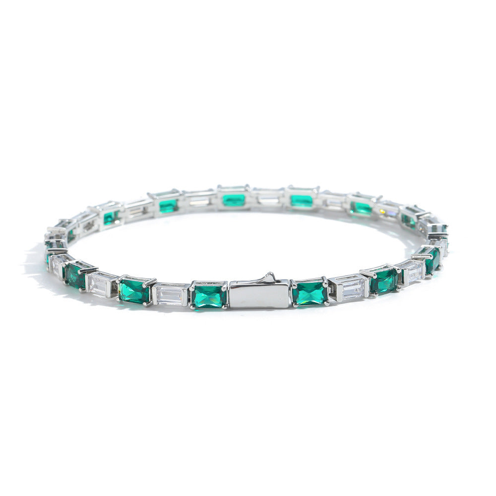 Rectangular Zirconium Green And White Women’s Simple Bracelet - Rectangular Zirconium Women’s Green and White Bracelet