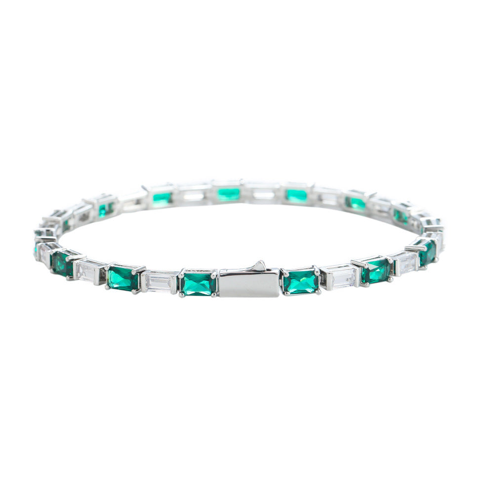 Rectangular Zirconium Green And White Women’s Simple Bracelet - Rectangular Zirconium Women’s Green and White Bracelet