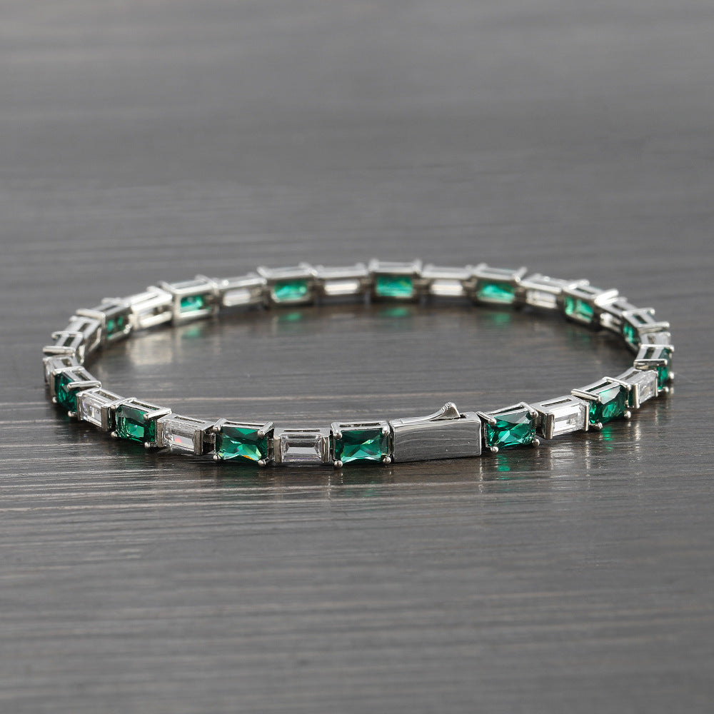 Rectangular Zirconium Green And White Women’s Simple Bracelet - Rectangular Zirconium Women’s Green and White Bracelet